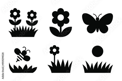 Black and white silhouettes of garden flowers