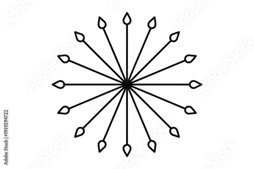 Black and white symmetrical arrow pattern with leaf-like tips