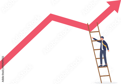 Businessman Climbing Ladder Towards Success