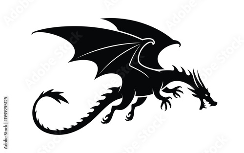 Black dragon silhouette mythical creature 1