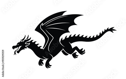 Black dragon silhouette mythical creature