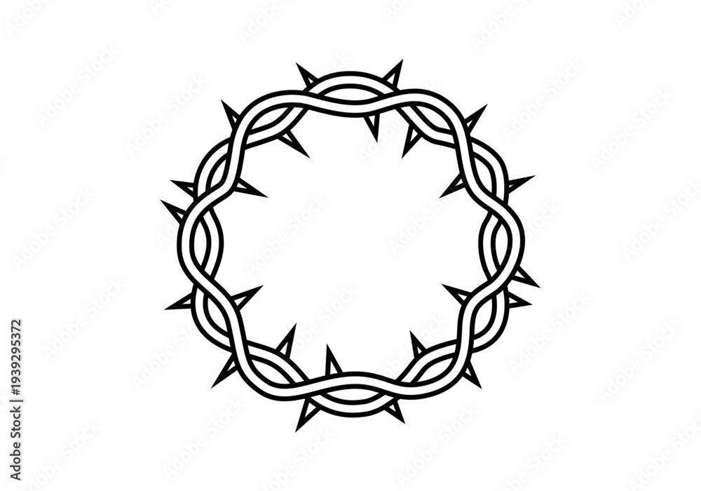 Obraz premium Icono corona de espinas en estilo lineal negro como símbolo de fe y sacrificio