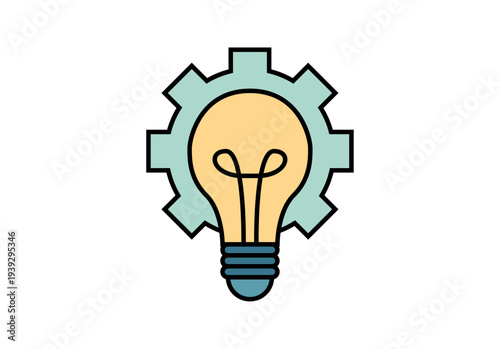 Bombilla encendida dentro de un engranaje como concepto de innovación y eficiencia