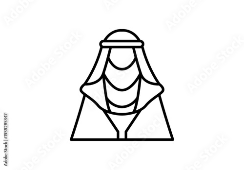 Icono representación lineal de un hombre con vestimenta tradicional árabe y pañuelo kufiya