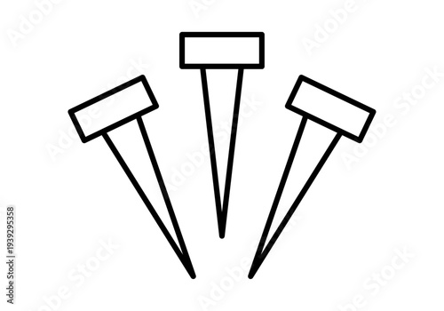 Tres clavos de hierro en estilo lineal negro sobre fondo blanco como símbolo religioso