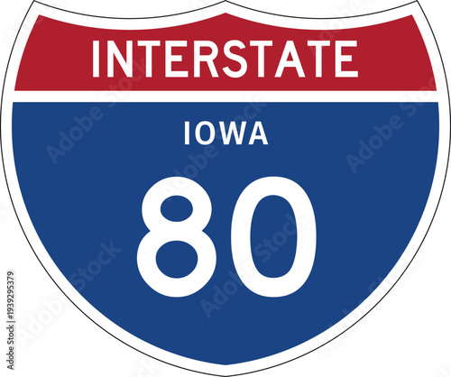 Interstate 80 (IA) I-80 US Interstate Highway Route Shield Badge Vector