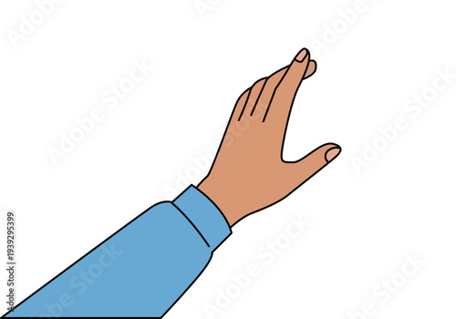 Brazo con manga azul y mano abierta en posición de alcanzar o tocar algo