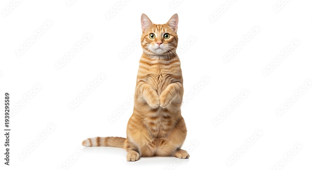 Obraz premium Curious orange tabby cat standing on hind legs