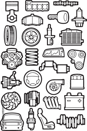 A comprehensive vector set of furniture icons featuring business, technology, and web symbols in a hand-drawn doodle sketch style for modern internet and computer communication design