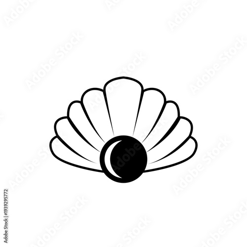 Simple Open Shell with Pearl Outline Icon Vector Illustration