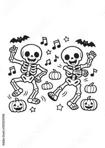Dancing Skeleton Halloween Coloring Page 