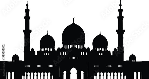 Sheikh Zayed Grand Mosque Black Silhouette Vector Abu Dhabi Landmark