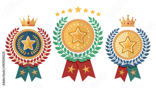 Award winning symbols with stars and laurel wreaths for recognition