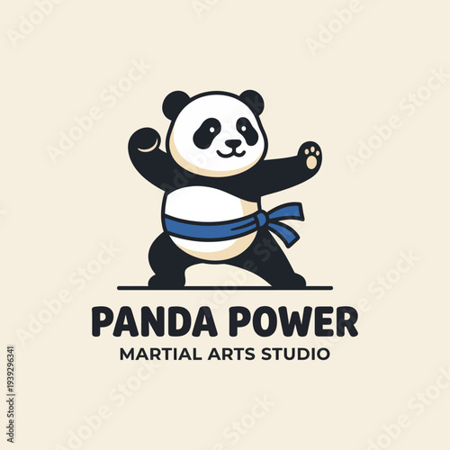 This logo depicts a playful panda in a martial arts stance, symbolizing fun, strength, and discipline, perfect for a martial arts studio that appeals to all ages.