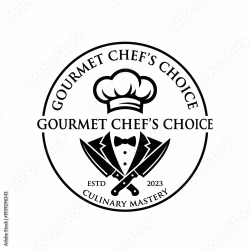 This logo showcases a chef's hat and crossed knives, symbolizing culinary mastery and gourmet excellence for upscale dining experiences, perfect for chefs and restaurants.