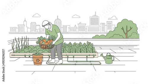 Urban rooftop garden harvest in the city.