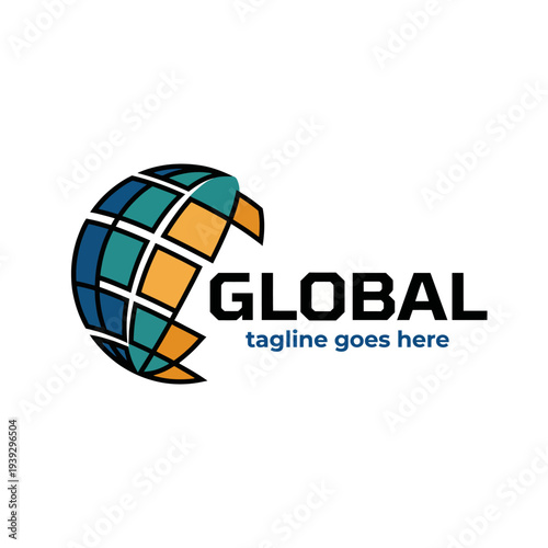 A vibrant logo featuring a geometric globe representing global connections and business, symbolizing collaboration and diversity in a modern digital world.
