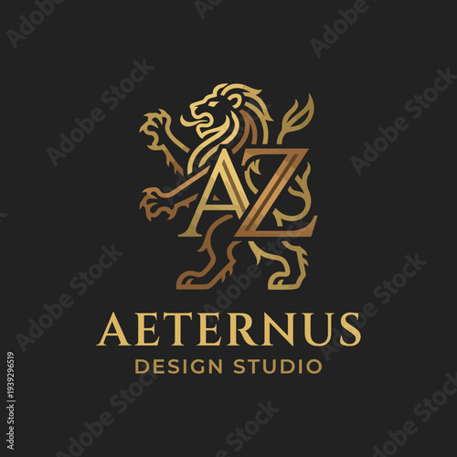 An elegant lion crest logo combined with the initials 'AZ', perfect for a high-end design studio, signifying strength, creativity, and prestige in the industry.