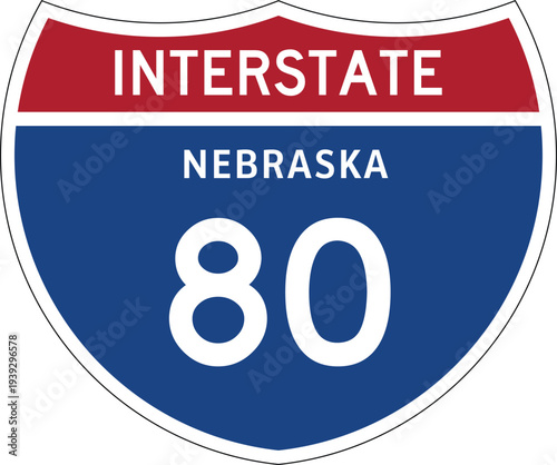 Interstate 80 (NE) I-80 US Interstate Highway Route Shield Badge Vector
