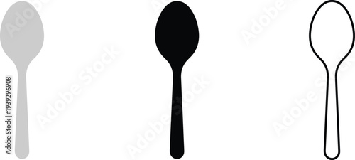 Spoon Kitchen Cutlery Icon Set in Color Black and Outline Style
