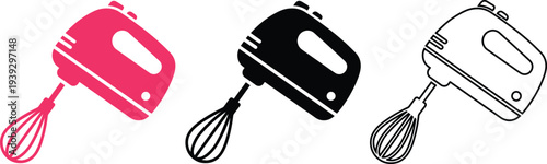 Electric Hand Mixer Kitchen Appliance Icon Set in Color Black and Outline Style