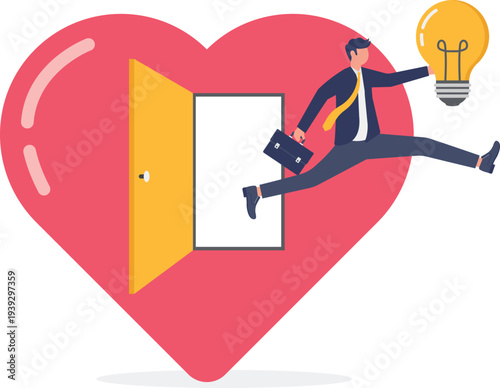 Businessman Jumping Out of Heart with New Idea
