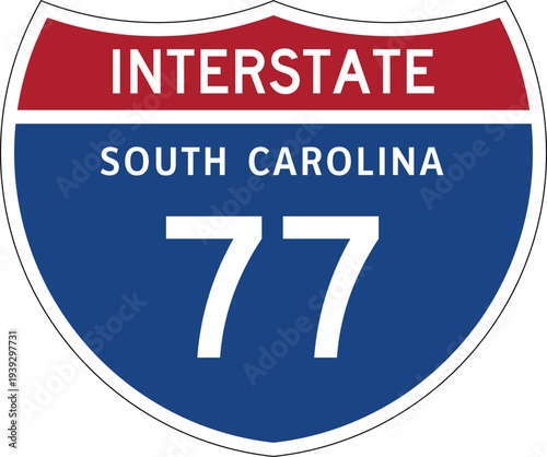Interstate 77 South Carolina I-77 US Interstate Highway Route Shield Badge Vector