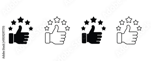 Thumb Up and Five Stars Icon Set Customer Feedback Rating and Satisfaction Vector