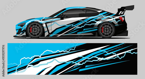 High Velocity Sports Car with Dynamic Blue Livery and Graphics for Automotive Design.