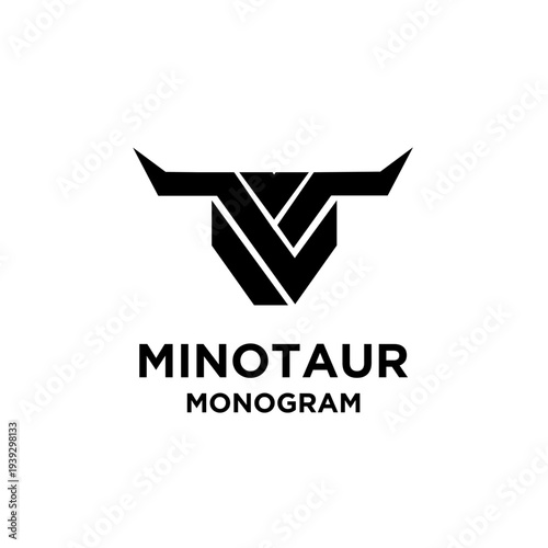 Minotaur Bull Head Monogram Logo Design Vector
