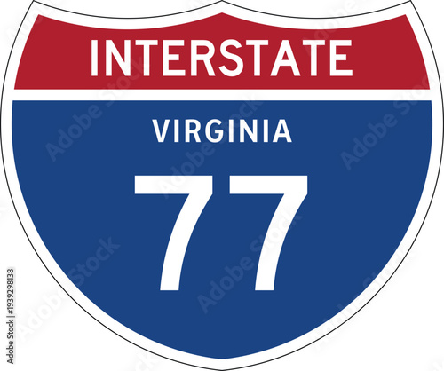 Interstate 77 Virginia I-77 US Interstate Highway Route Shield Badge Vector
