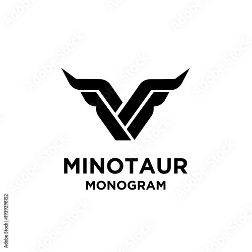Minotaur Monogram V Letter Logo Design with Abstract Bull Horns