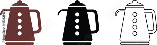 Electric Kettle Kitchen Appliance Icon Set in Color Black and Outline Style