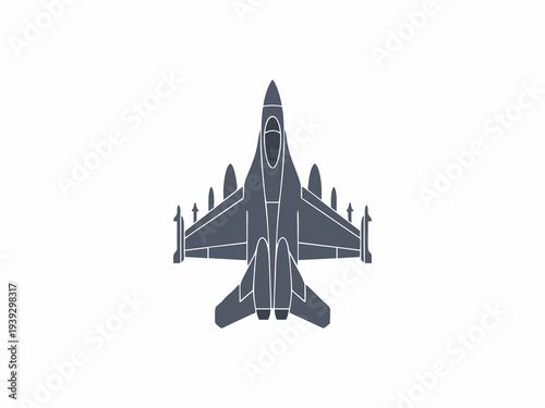 Obraz na plátne Modern military jet fighter aircraft top view silhouette flat vector illustratio
