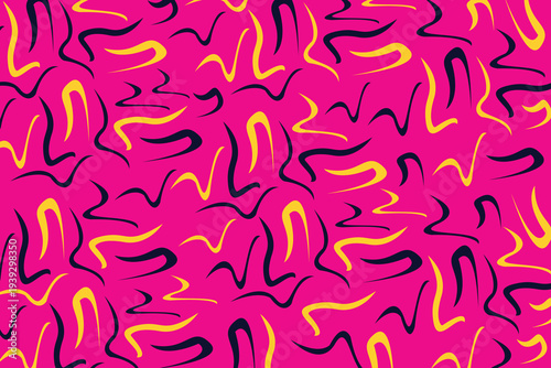 Seamless pattern pink yellow curls abstract floral background