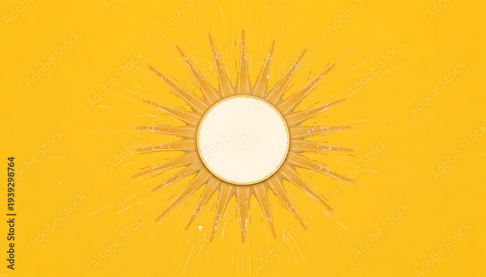 Fototapeta premium Bright yellow sun with radiant rays on warm gradient background minimal design vector illustration