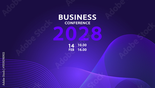 Corporate Business Conference Background with Purple Abstract Wave Lines