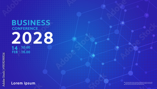 Corporate Business Conference Background with Blue Digital Network Nodes