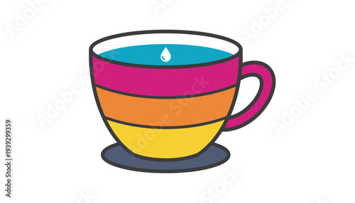 Colorful candle in striped tea cup with vibrant colors in simple flat design for home decor