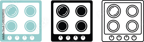 Kitchen Gas Stove Burner Icon Set Flat Design