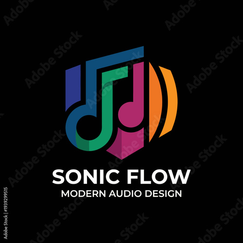 A modern audio design logo featuring vibrant geometric shapes symbolizing sound waves, conveying a dynamic and innovative essence perfect for audio or music-related businesses.