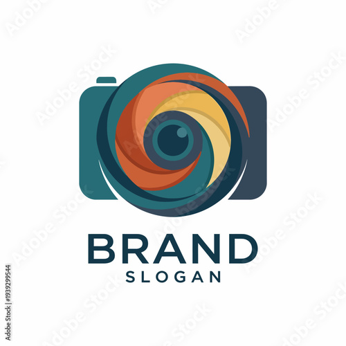 A vibrant and colorful camera-themed logo features a swirling lens design, symbolizing creativity, artistry, and the dynamic nature of photography and visual storytelling.
