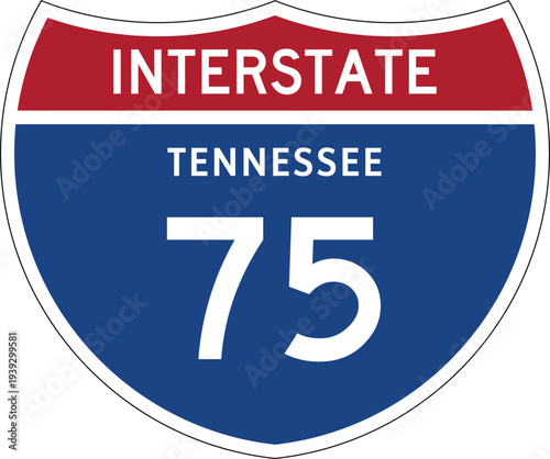Interstate 75 Tennessee I-75 US Interstate Highway Route Shield Badge Vector