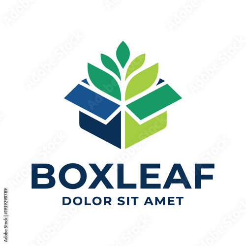 A modern logo for Boxleaf incorporating a leafy design within a package box, symbolizing eco-friendliness and sustainability in packaging solutions for green businesses.