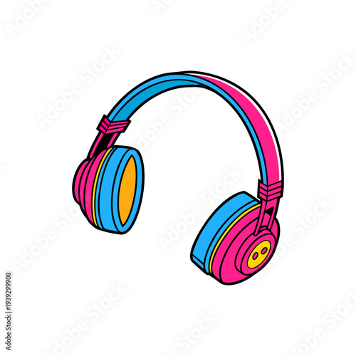 Wireless headphones sticker. Flat vector illustration of headset for music streaming, podcasting, and digital audio entertainment concepts.