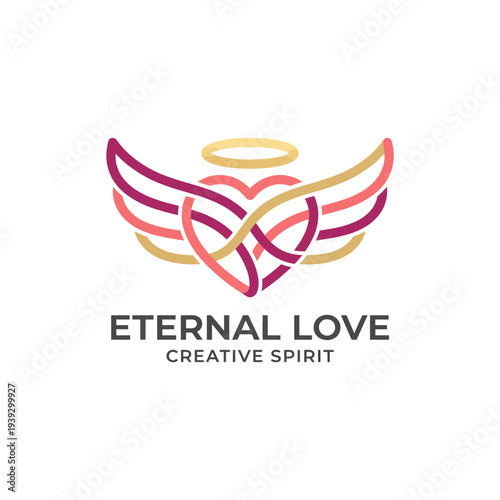 This elegant design features angel wings embracing a heart, symbolizing eternal love and spirituality, representing a connection to the divine and the essence of affection.