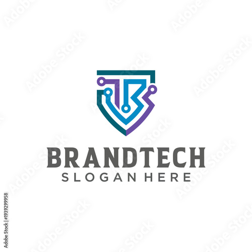 A sleek and modern logo design for BrandTech incorporating abstract technology elements, symbolizing innovation and a professional brand identity for tech solutions.