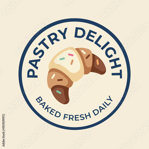 A charming logo design for 'Pastry Delight' showcasing a beautifully crafted croissant, symbolizing freshness and culinary artistry in the world of baked goods.