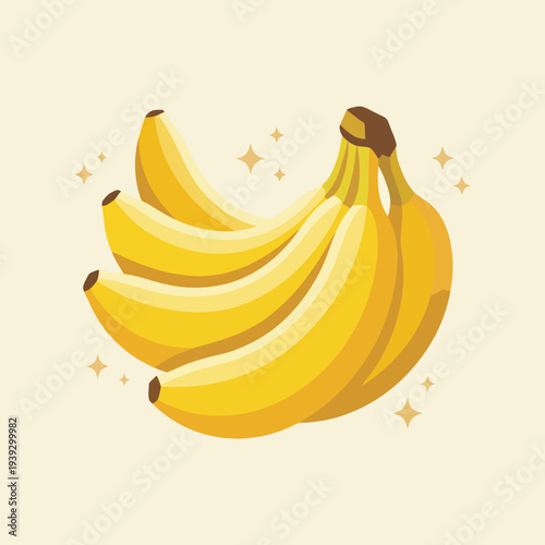 A vibrant bunch of yellow bananas arranged aesthetically, with a simple and playful presentation that emphasizes freshness and deliciousness for culinary uses and design.