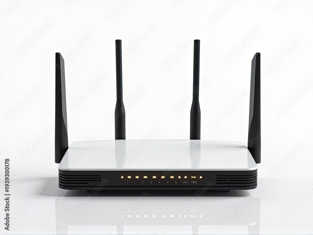 Fototapeta premium A close-up shot of a router on a white surface, perfect for tech-related projects and tutorials